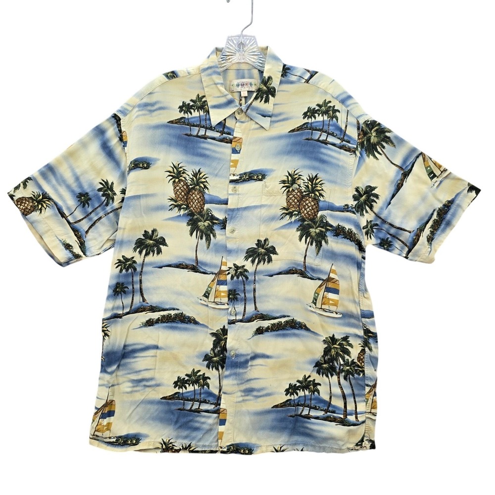 Campia Moda Beach Palm Tropical Surf Island Vintage Relax‎ Hawaiian Shirt L